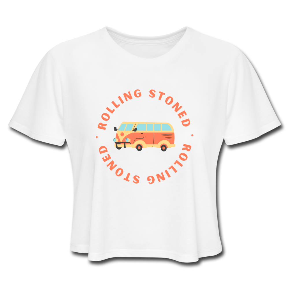 Rolling Stoned Cropped T-Shirt - white