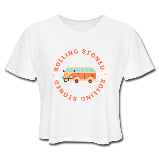 Rolling Stoned Cropped T-Shirt - white