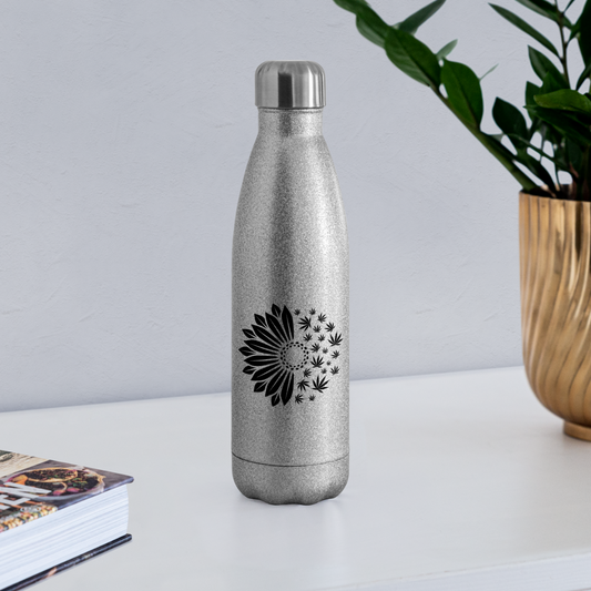 CannaFlower Insulated Stainless Steel Water Bottle - turquoise glitter