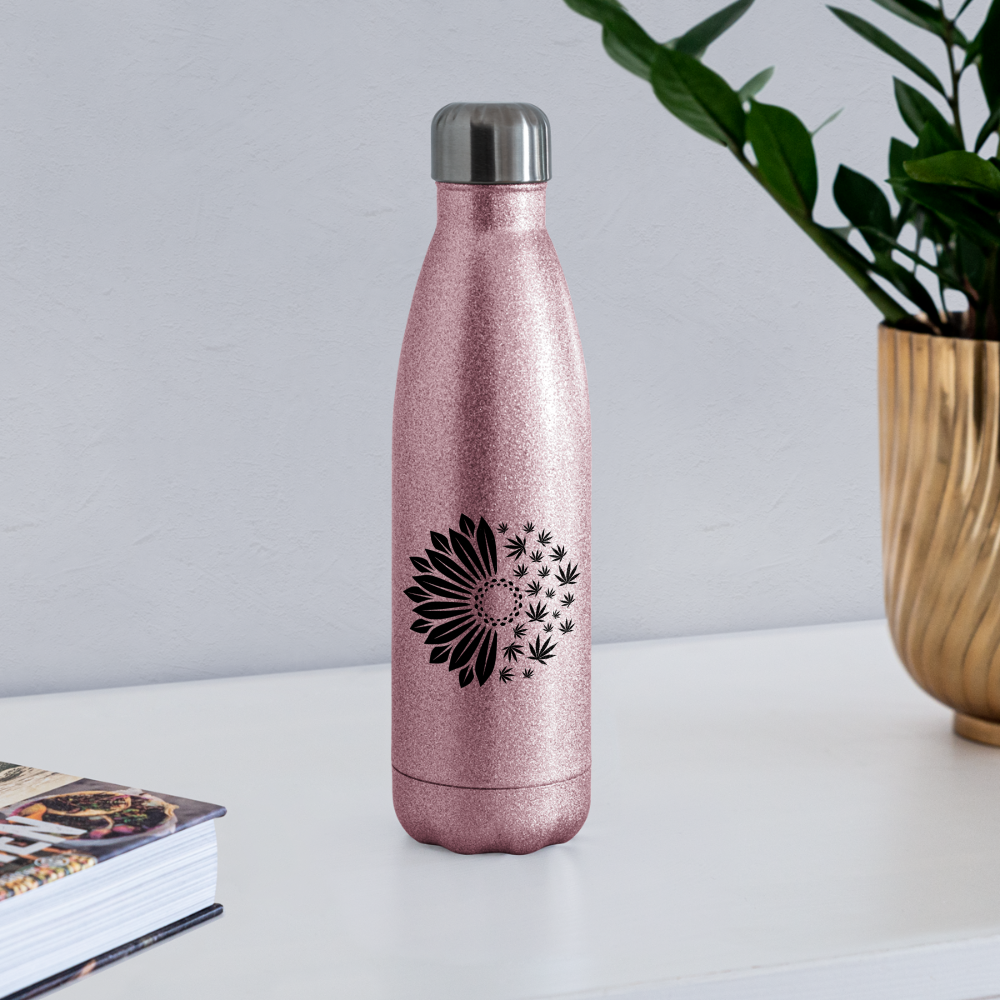 CannaFlower Insulated Stainless Steel Water Bottle - pink glitter