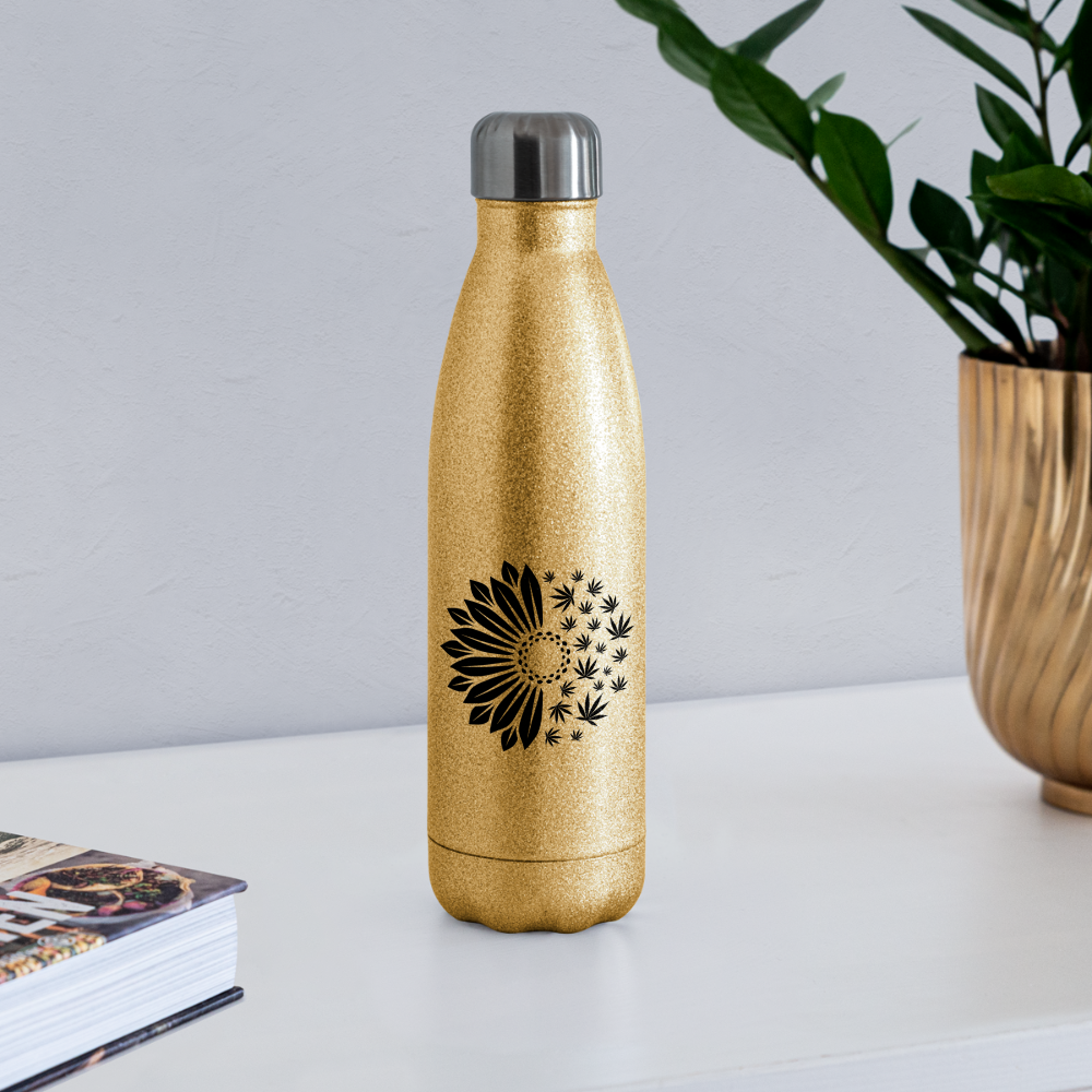 CannaFlower Insulated Stainless Steel Water Bottle - gold glitter