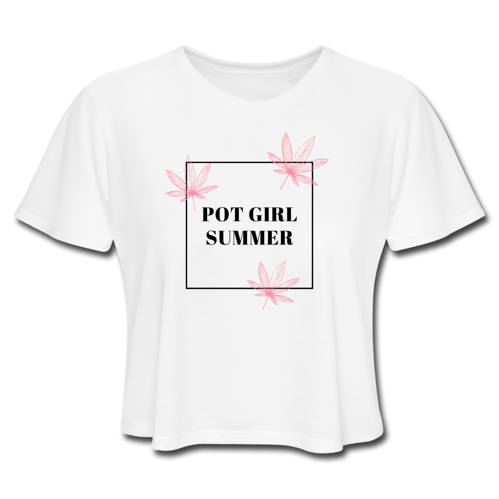 Pot Girl Summer Cropped T-Shirt - white