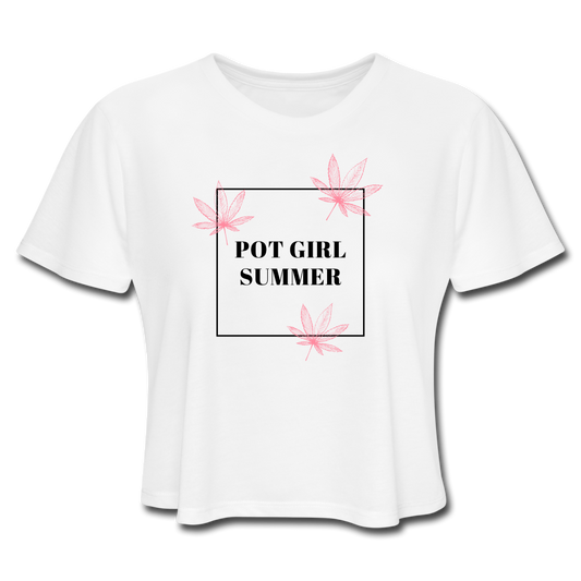 Pot Girl Summer Cropped T-Shirt - white