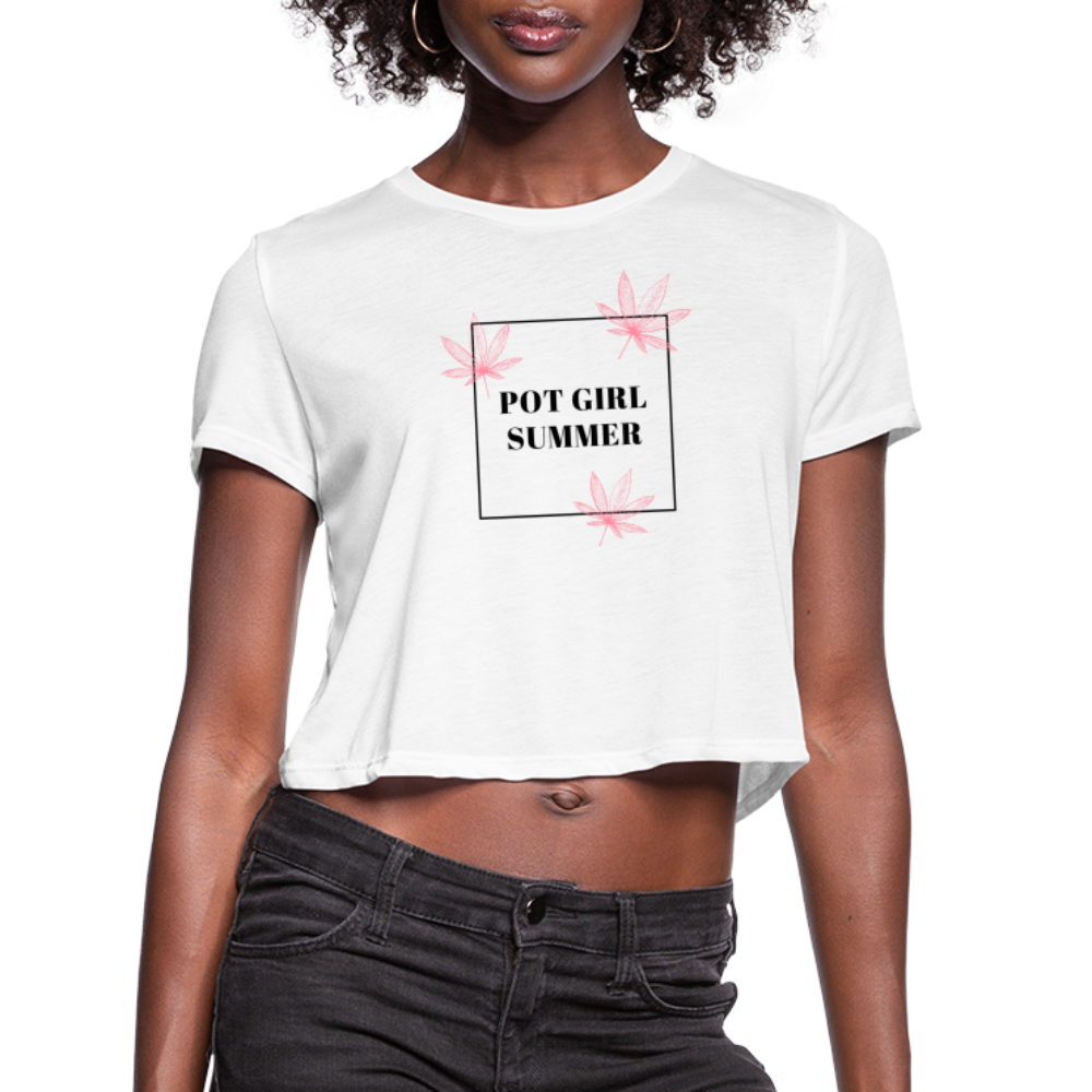 Pot Girl Summer Cropped T-Shirt - white